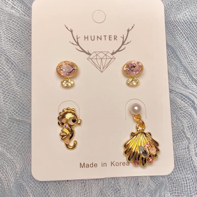 小清新水鑽迷你貝殼海馬耳釘