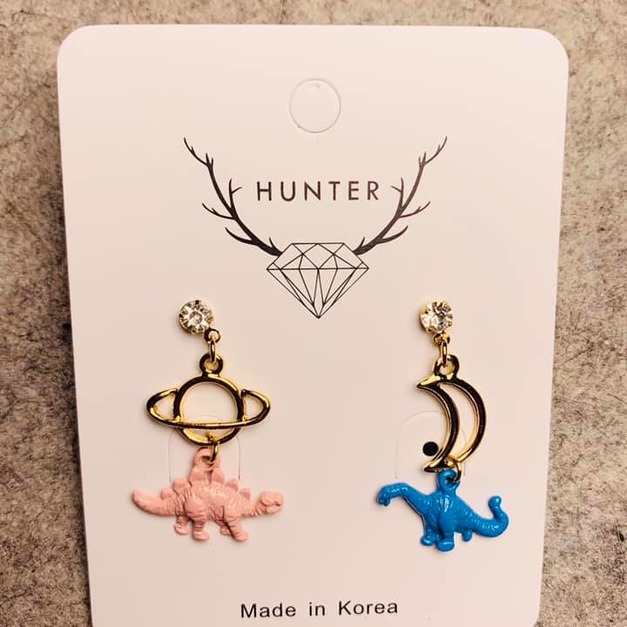 星球月亮小恐龍耳環(粉藍)