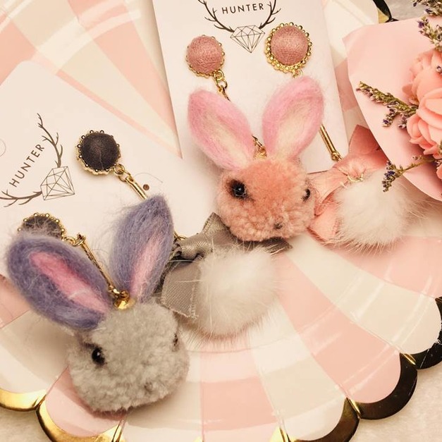 不對稱蝴蝶結毛絨兔兔頭(粉色款)