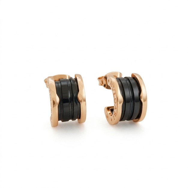 BVLGARI 玫瑰金黑陶瓷小蠻腰耳環