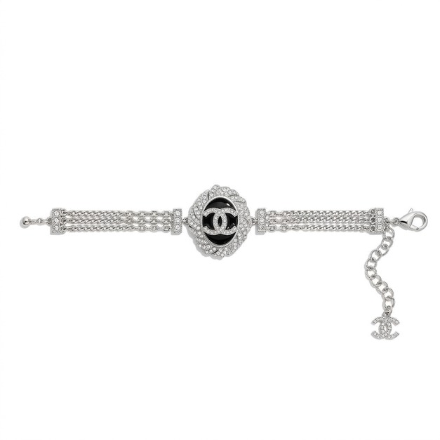 CHANEL 滿鑽黑色橢圓寶石多層手鍊