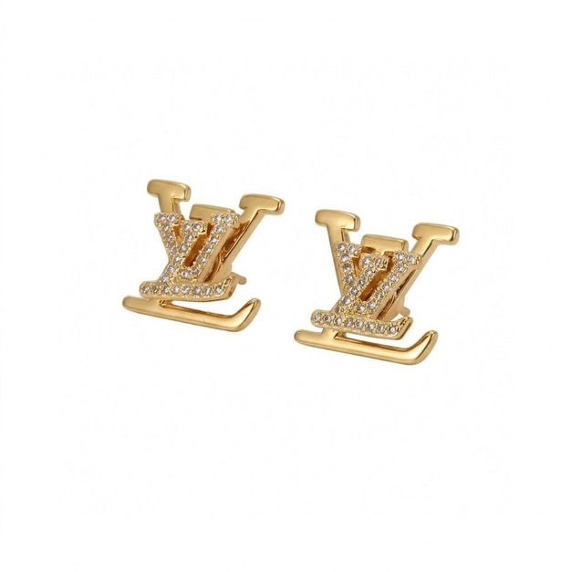 LOUIS VUITTON 金色鑲鑽大小LV耳環