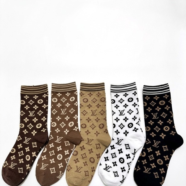 LOUIS VUITTON 經典字母logo 純棉中筒襪 (一盒五雙)