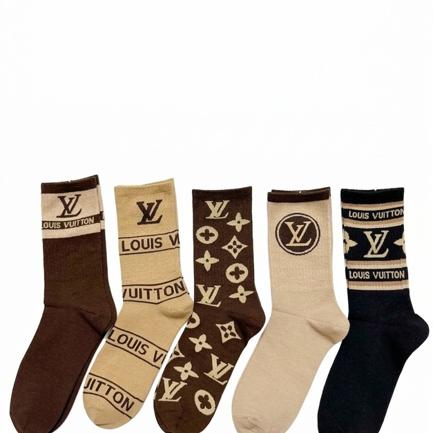 LOUIS VUITTON LV logo 純棉中筒襪 (一盒五雙)