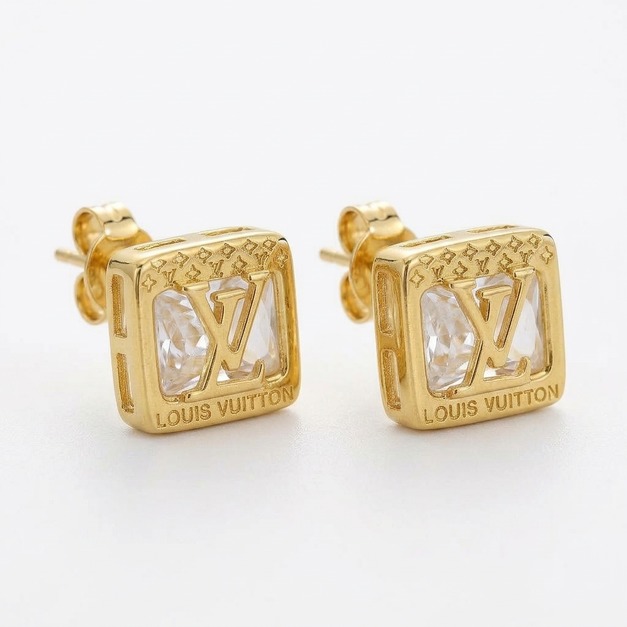 LOUIS VUITTON 金色方形耳釘