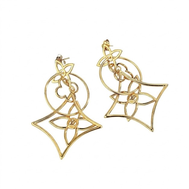 LOUIS VUITTON 金色鏤空花朵耳環