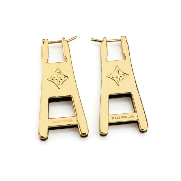 LOUIS VUITTON 金色H型長條耳環