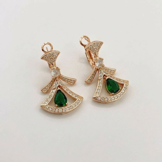 BVLGARI 綠色吊鑽裙玫瑰金耳環