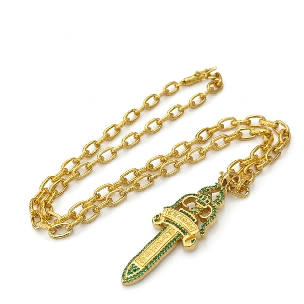 CHROME HEARTS 綠寶石金色劍型項鍊