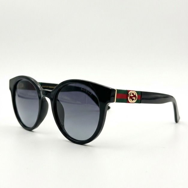 GUCCI 圓框經典紅綠LOGO墨鏡