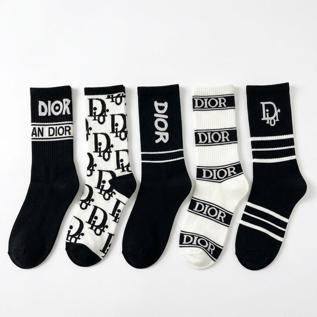 DIOR 經典字母logo 純棉中筒襪 (一盒五雙)