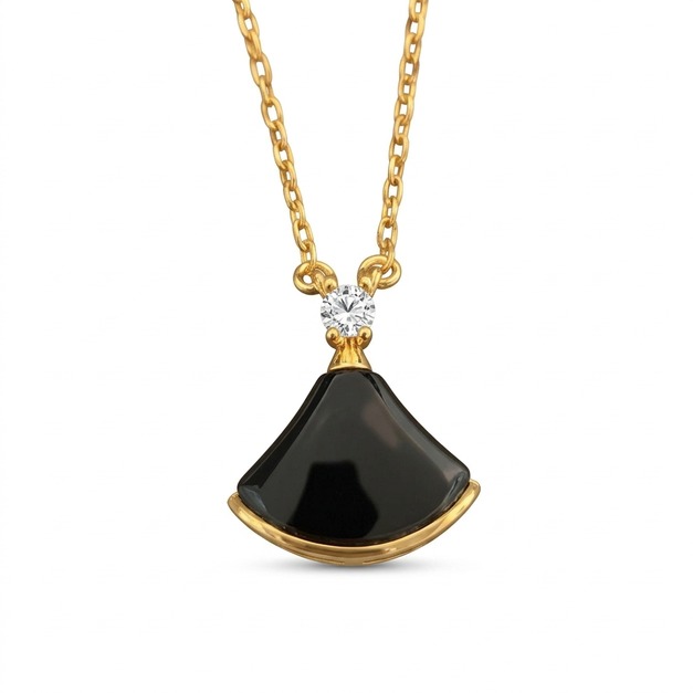 BVLGARI 黑色天然石小扇子小裙子項鍊