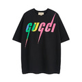 GUCCI 彩色刀鋒閃電LOGO短袖 (黑)