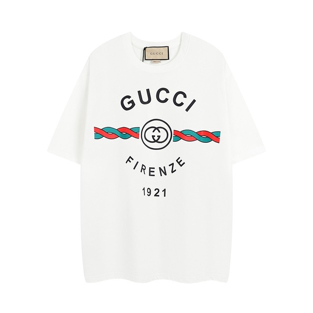 GUCCI 百年系列麻花雙扣短袖 (白)