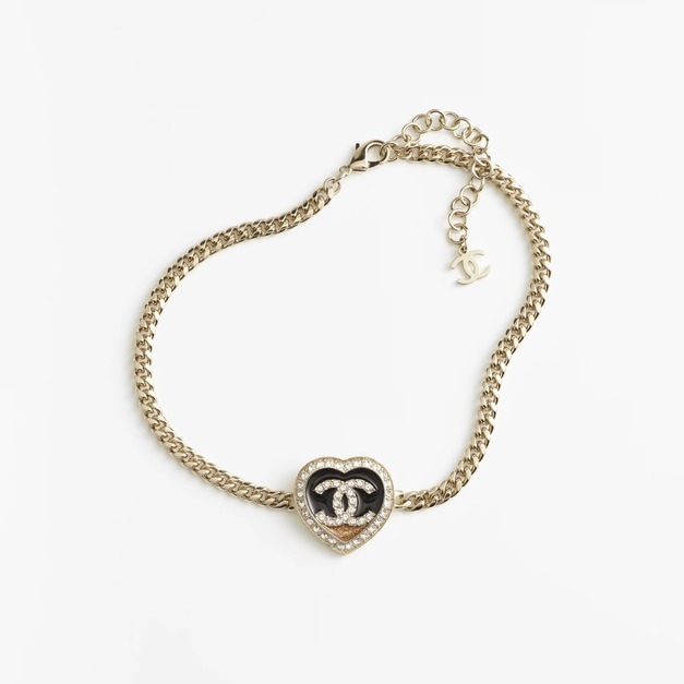 CHANEL 黑金愛心項鍊