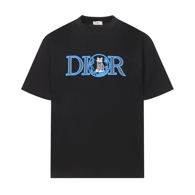 DIOR 藍色刺繡Logo小貓短袖 (黑)