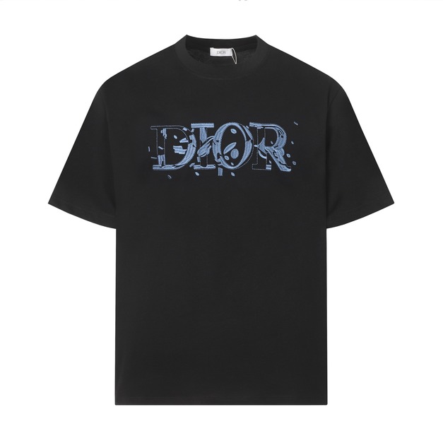 DIOR 藍色潑墨Logo印花短袖 (黑)
