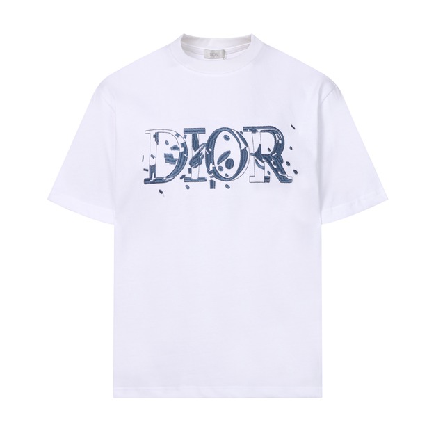 DIOR 藍色潑墨Logo印花短袖 (白)