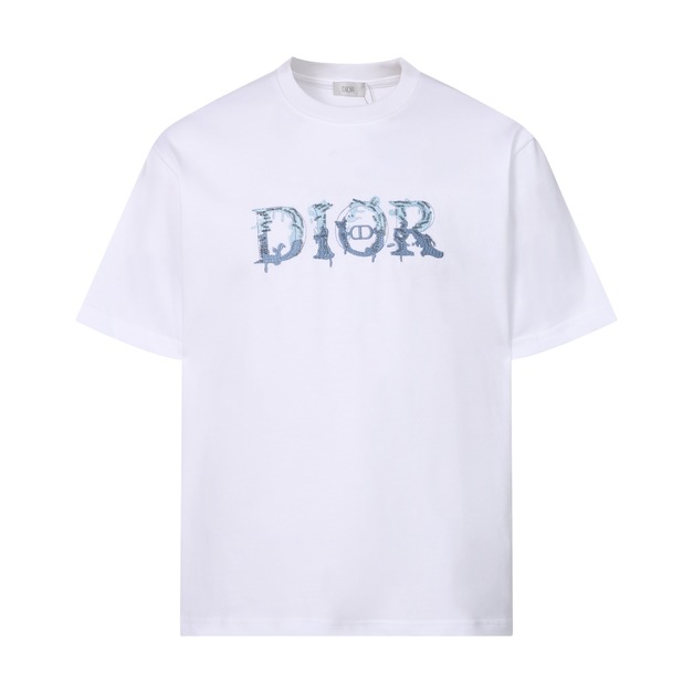 DIOR 胸前冰雪刺繡LOGO短袖 (白)