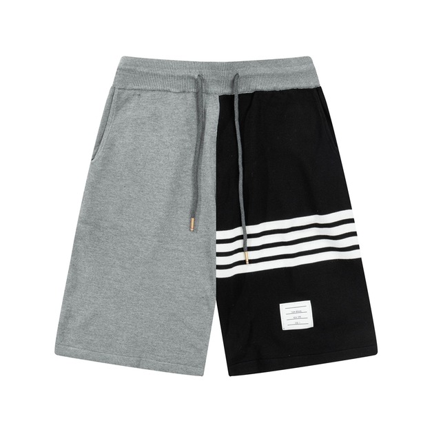 THOM BROWNE 四槓拼色針織短褲（灰黑拼接）