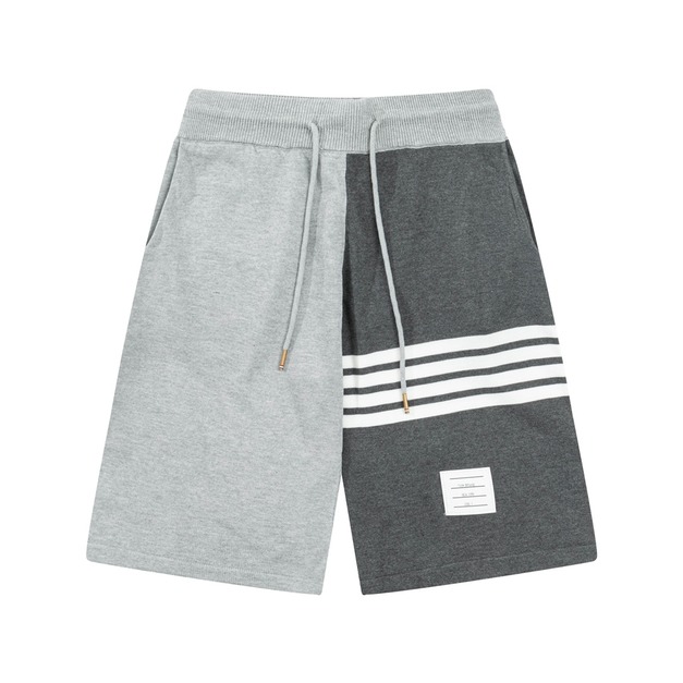 THOM BROWNE 四槓拼色針織短褲（淺灰深灰拼接）