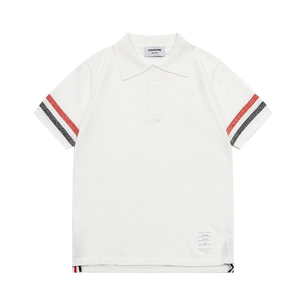 THOM BROWNE 三色條紋短袖Polo衫（白色款）