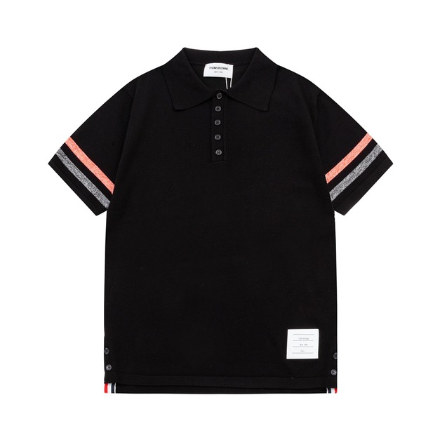 THOM BROWNE 三色條紋短袖Polo衫（黑色款）