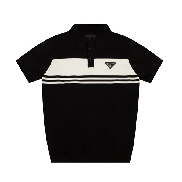 PRADA 雙色條紋短袖Polo衫（黑色款）