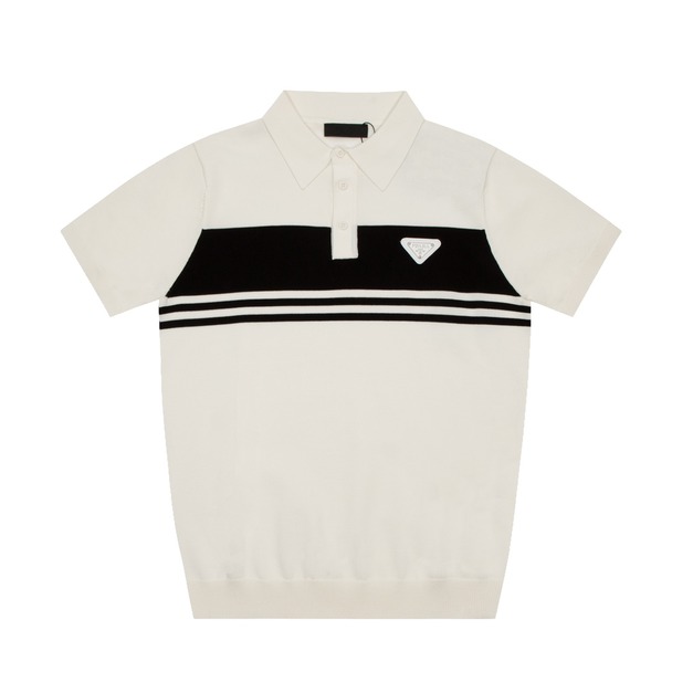 PRADA 雙色條紋短袖Polo衫（白色款）