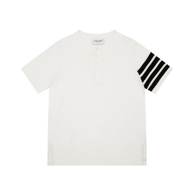 THOM BROWNE 四槓條紋短袖Polo衫 (白色)