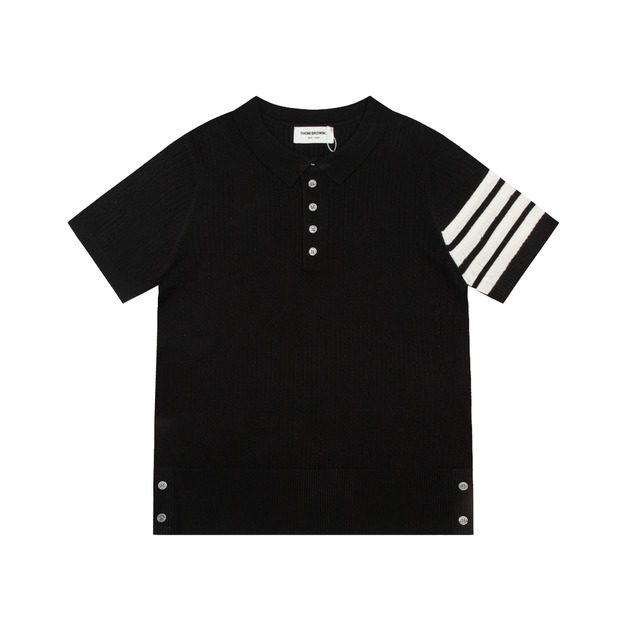 THOM BROWNE 四槓條紋短袖Polo衫 (黑色)