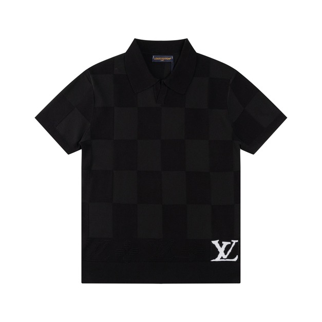 LOUIS VUITTON 下擺Logo刺繡短袖Polo衫 (黑色)