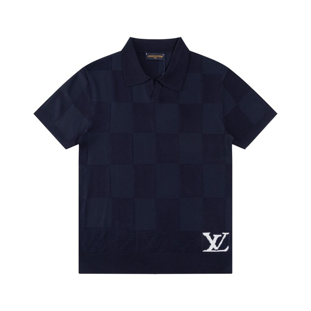 LOUIS VUITTON 下擺Logo刺繡短袖Polo衫 (藍色)