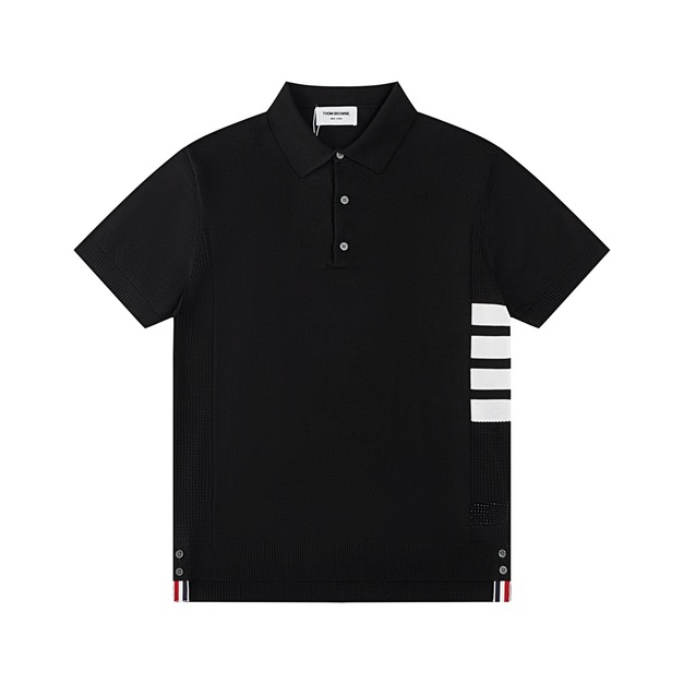 THOM BROWNE 四槓條紋短袖Polo衫 (黑色)