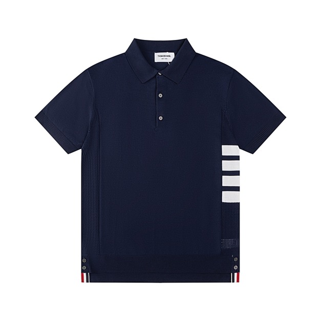 THOM BROWNE 四槓條紋短袖Polo衫 (藍色)