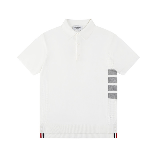 THOM BROWNE 四槓條紋短袖Polo衫 (白色)