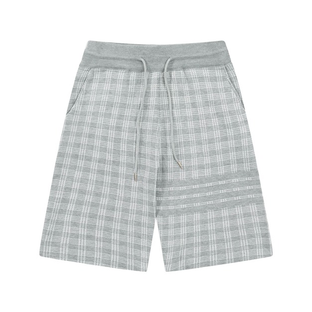 THOM BROWNE 灰白格紋短褲（帶四槓條紋）