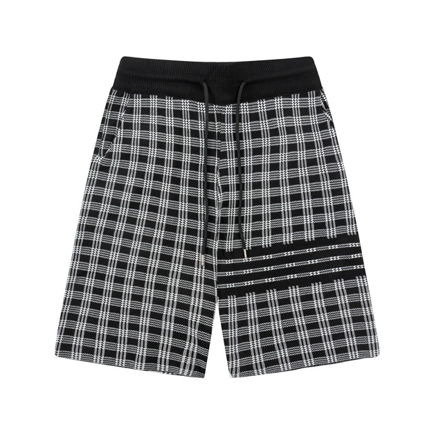 THOM BROWNE 黑白格紋短褲（帶四槓條紋）