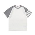 THOM BROWNE 四槓拼色針織短袖 (白)