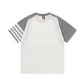THOM BROWNE 四槓拼色針織短袖 (白)_1