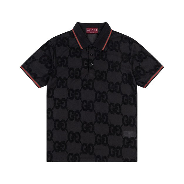 GUCCI GG Logo滿版印花短袖Polo衫 (黑)
