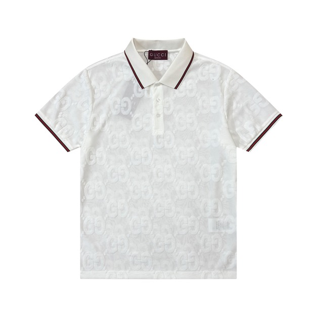 GUCCI GG Logo滿版印花短袖Polo衫 (白)