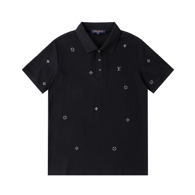 LOUIS VUITTON 四瓣花刺繡散點短袖 Polo 衫 (黑)