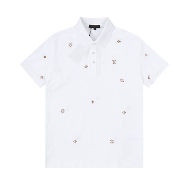 LOUIS VUITTON 四瓣花刺繡散點短袖 Polo 衫 (白)