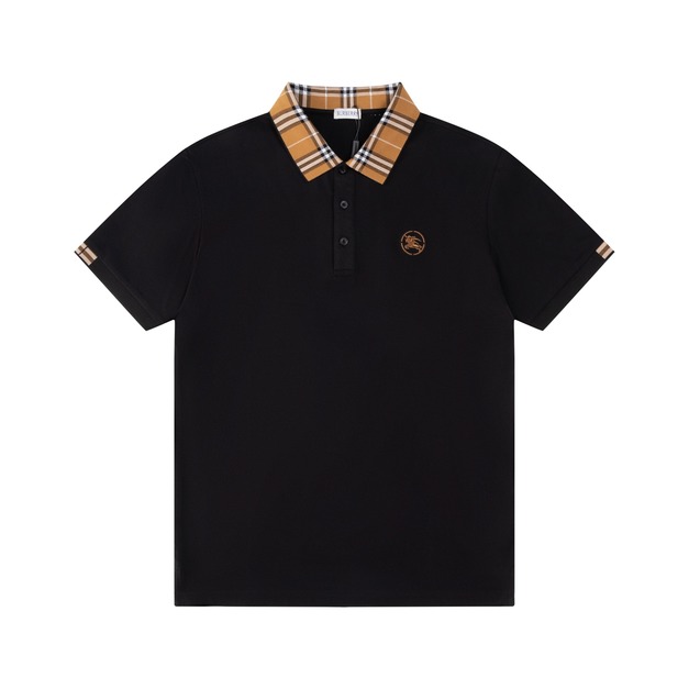 BURBERRY 格紋領短袖 Polo 衫 (黑)