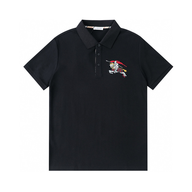 BURBERRY 彩色戰馬騎士刺繡短袖 Polo 衫 (黑)