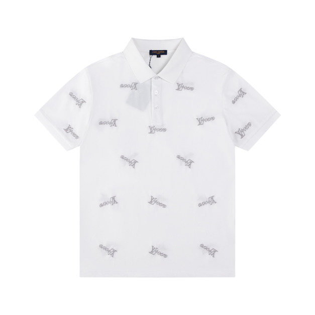 LOUIS VUITTON 滿版字母刺繡短袖 Polo 衫 (白)