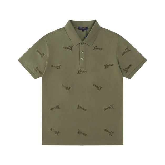 LOUIS VUITTON 滿版字母刺繡短袖 Polo 衫 (綠)