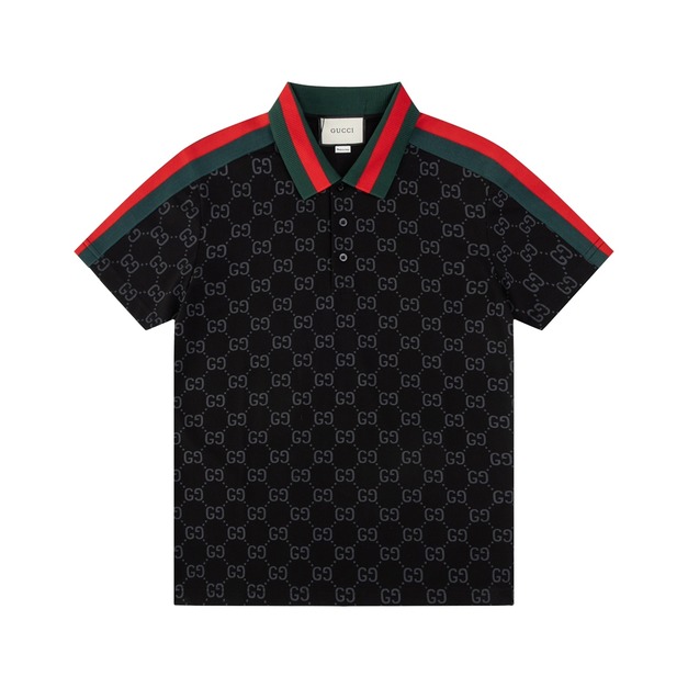 GUCCI 滿版 GG Logo 印花短袖 Polo 衫 (黑)