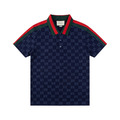 GUCCI 滿版 GG Logo 印花短袖 Polo 衫 (藍)